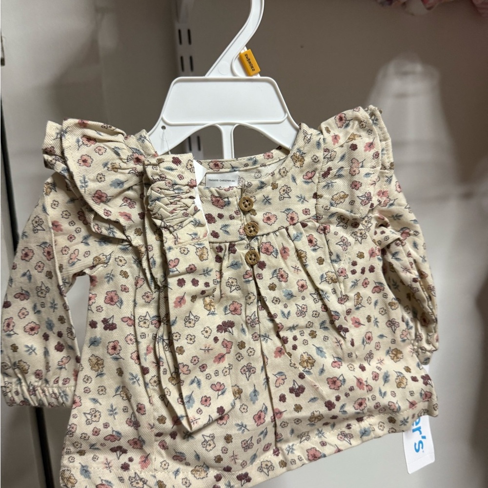 Carter's Cream Floral Newborn Shirt and Bow